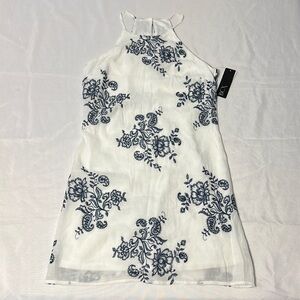 WOMEN BCX  Floral Navy Embroidered WHITE Halter Neck Dress